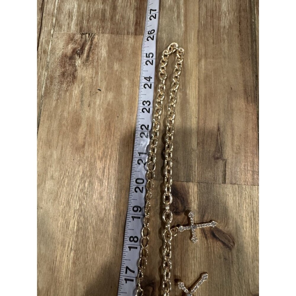 NOIR Belt Long Rope Link Chain CZ Cross Goldtone Adjustable XL Extra Large NEW - Picture 8 of 13